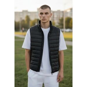 Marc New York Andrew Marc Mens Black Puffer Vest LT Lightweight Quilted Zip Up